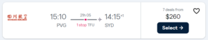 Cheap flight from Shanghai to Sydney