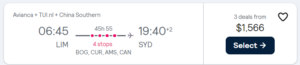 Cheap flight from Lima  to Sydney