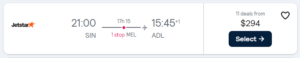 Cheap flight from Singapore to Adelaide