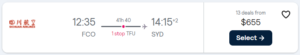 Cheap flight from  Rome  to Sydney