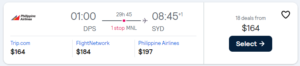 Cheap flight from  Bali  to Sydney