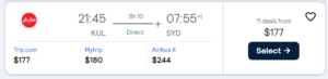 Cheap flight from Kuala Lumpur  to Sydney