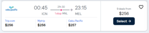 Cheap flight from  Seoul  to Melbourne