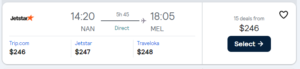 Cheap flight from Nadi to Melbourne