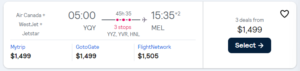 Cheap flight from  Nova Scotia  to Melbourne