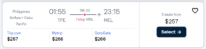 Cheap flight from Taipei  to Melbourne