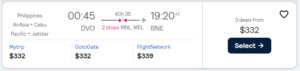 Cheap flight from Davao City  to Brisbane