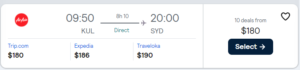 Cheap flight from Kuala Lumpur to Sydney