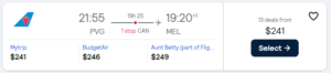 Cheap flight from Shanghai to Melbourne