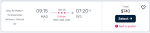 Cheap flight from Madrid to Sydney